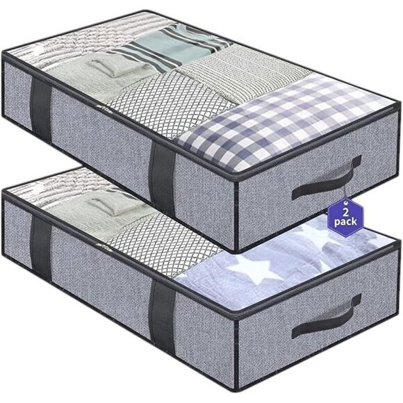 Onlyeasy Foldable Underbed Bags 2 Pack Grey Lightweight Durable 39.4x19.7x5.9 - Picture 1 of 8